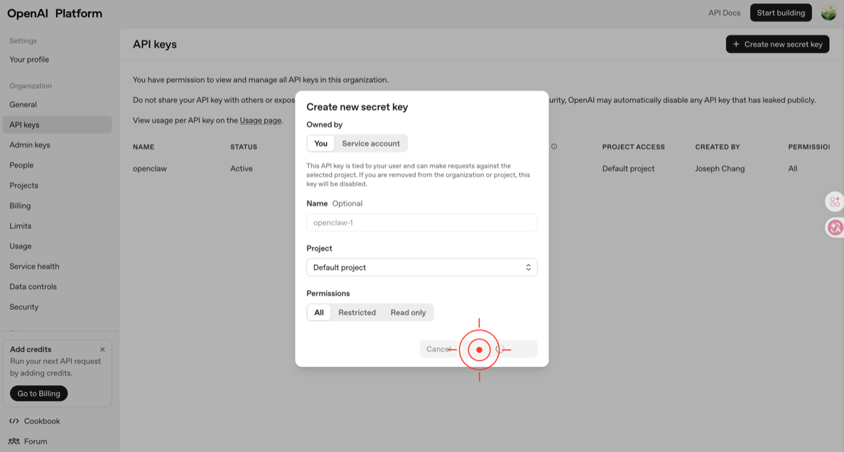 建立 OpenAI API Key