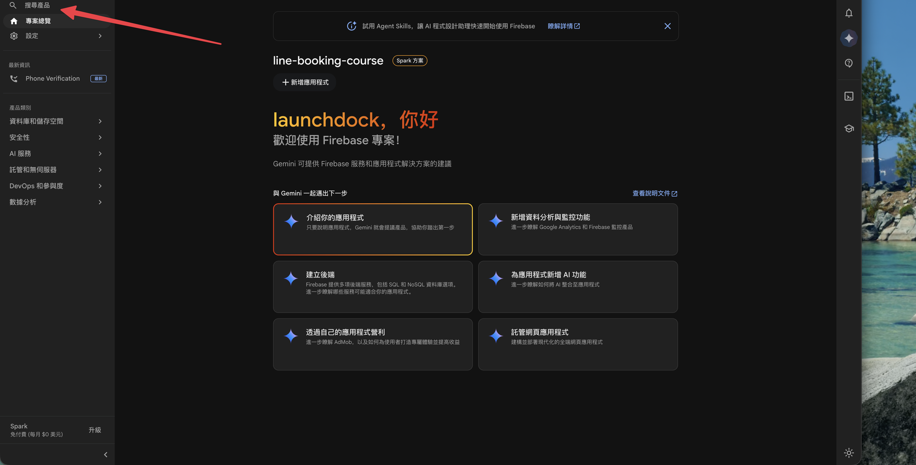 Firebase 專案總覽頁