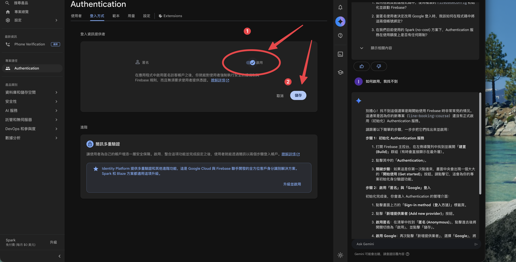 啟用 Google 登入並儲存