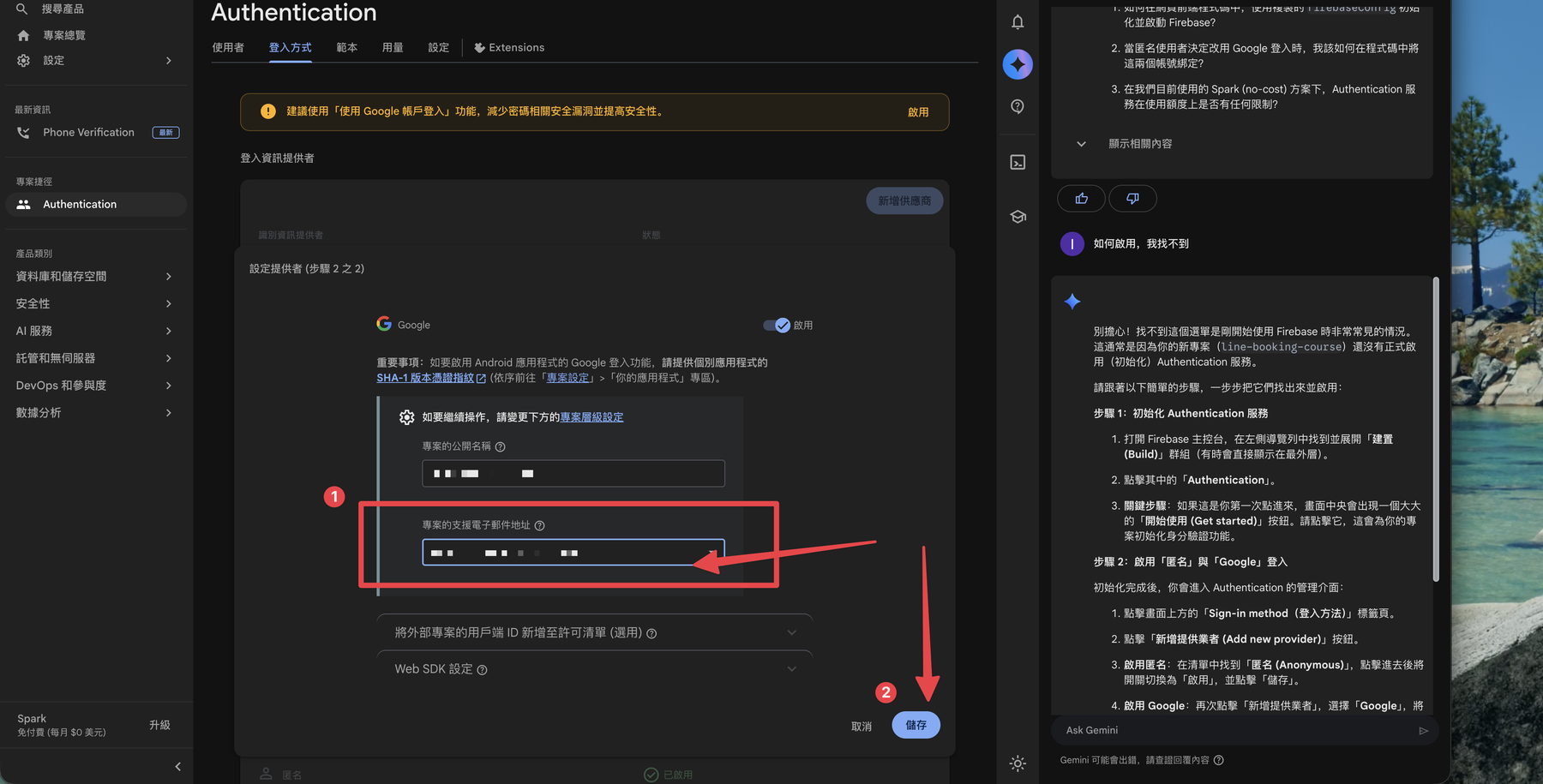 設定專案公開名稱與支援 email
