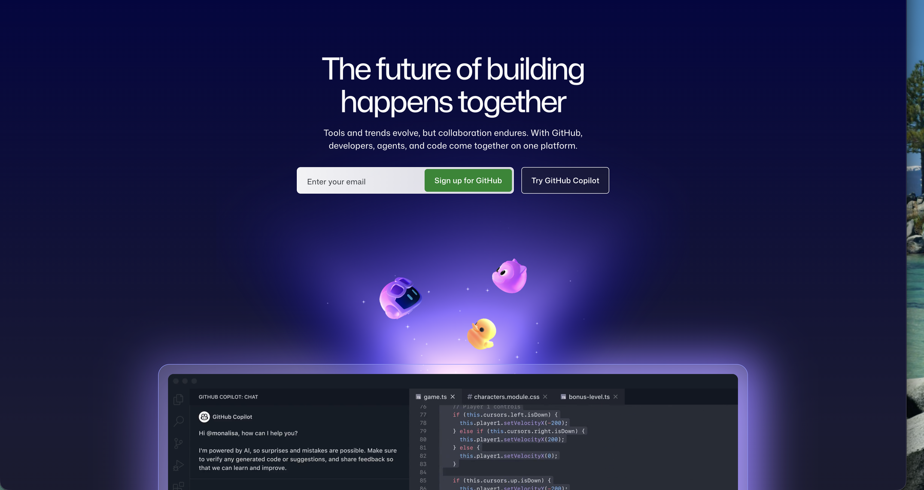 GitHub 首頁,右上角的 Sign up 註冊按鈕