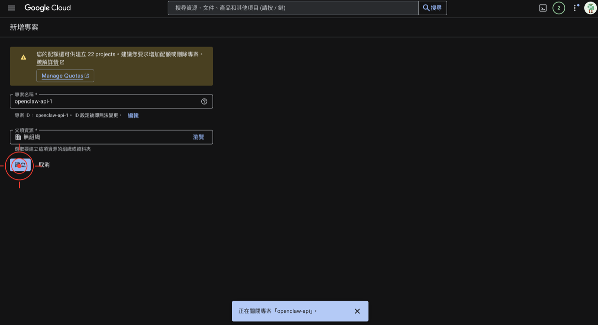 確認已切換到正確專案