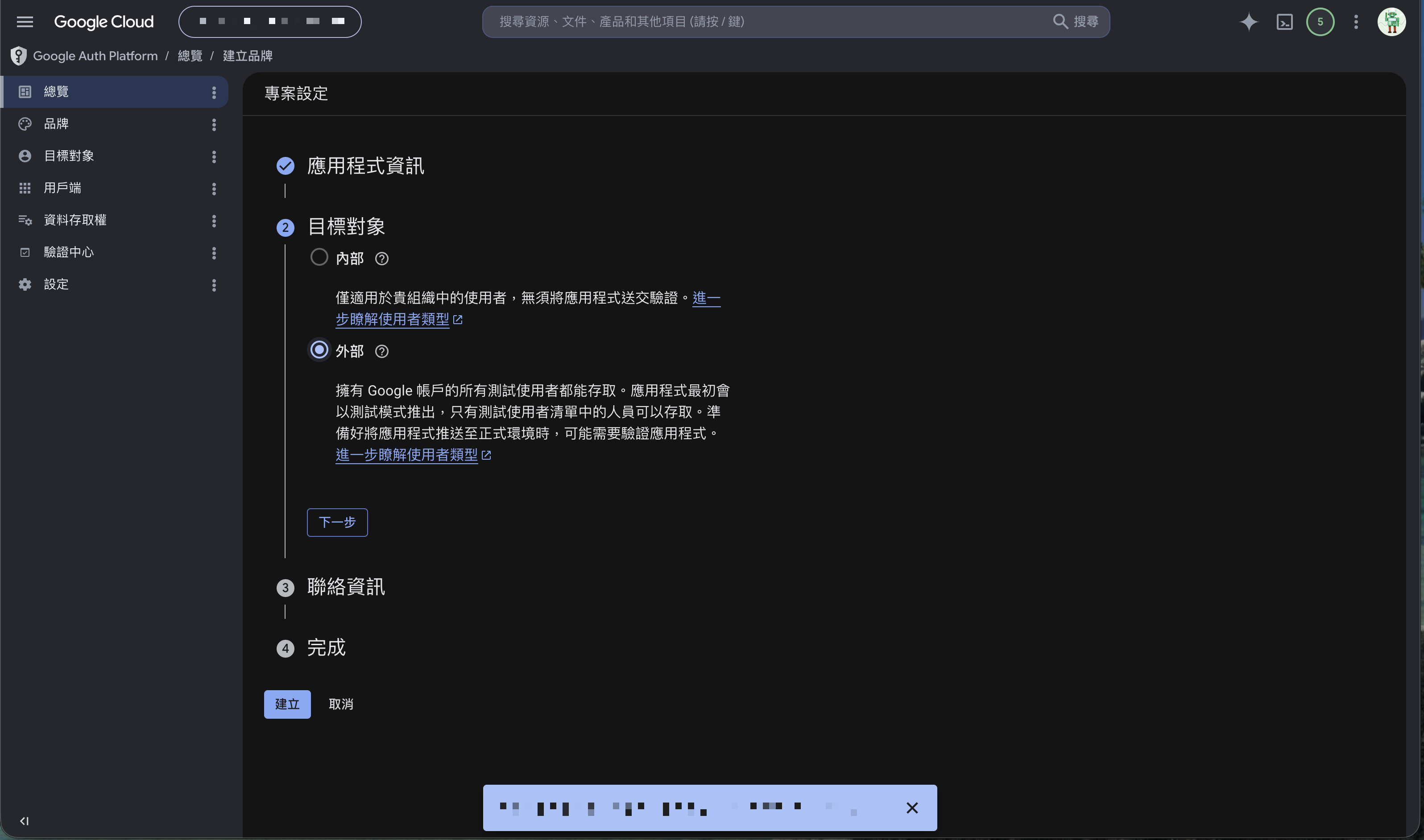 OAuth 選擇外部使用者類型