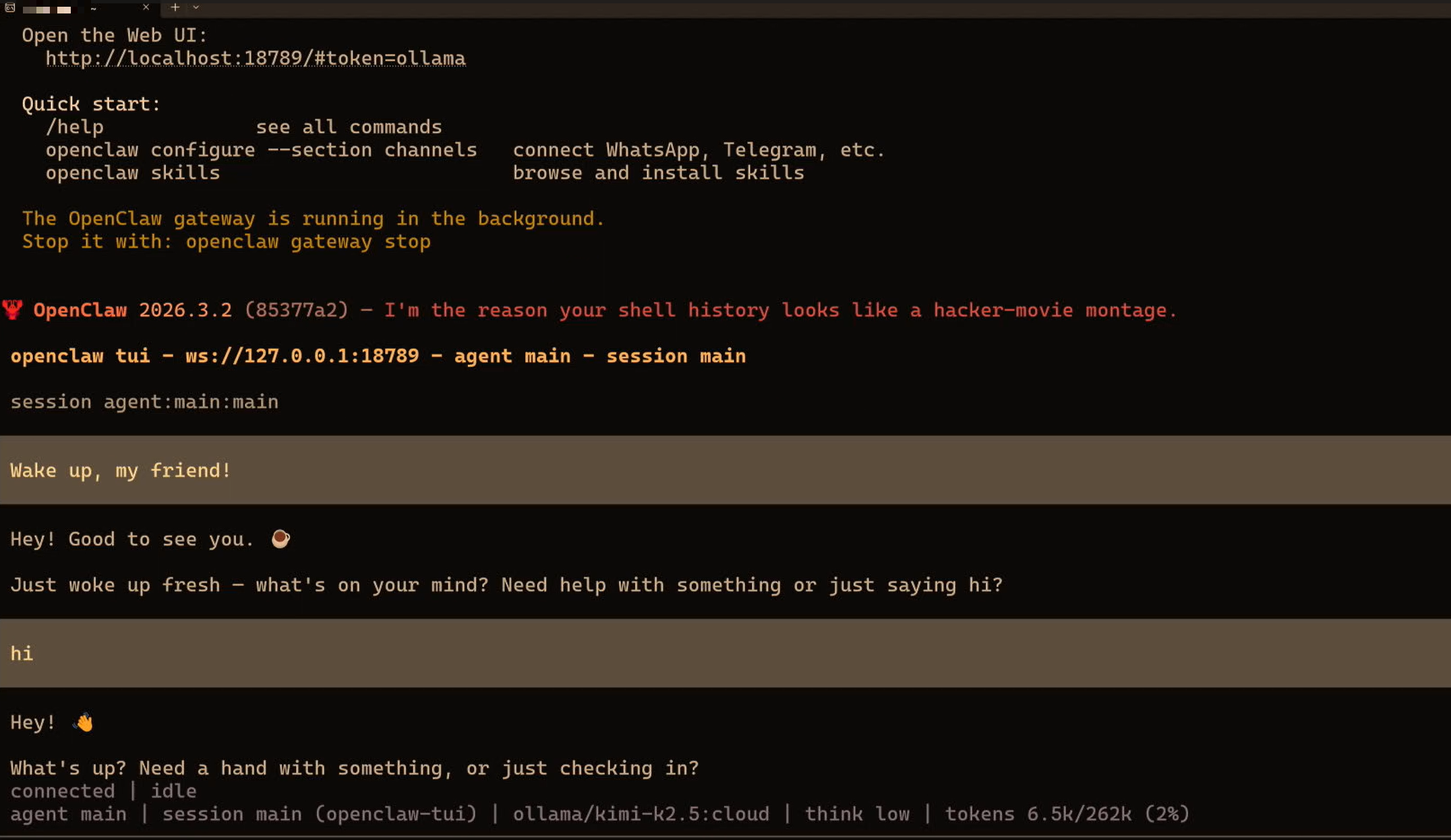 OpenClaw 第一次對話畫面（Windows）