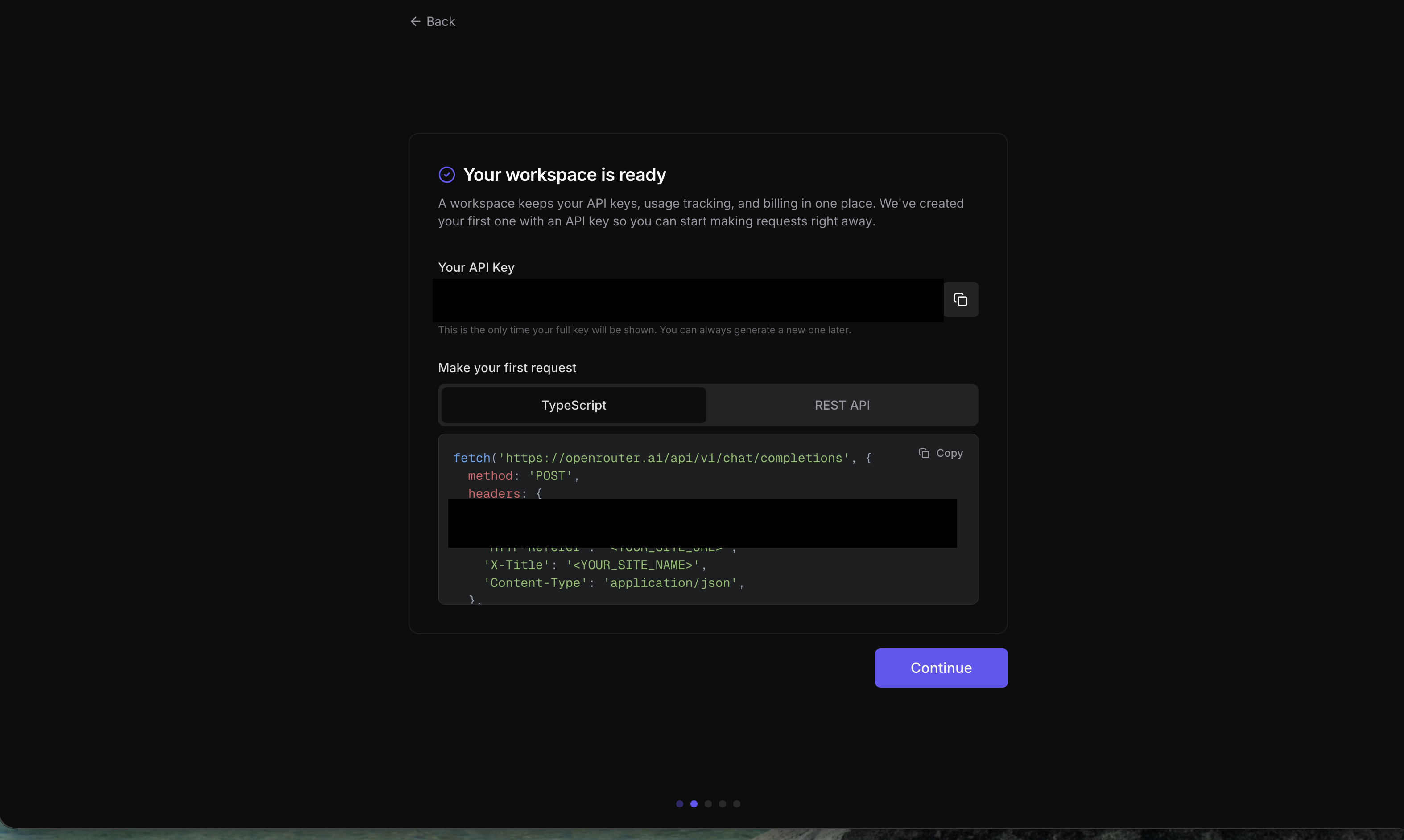 OpenRouter API Key 產生畫面(金鑰只完整顯示一次)