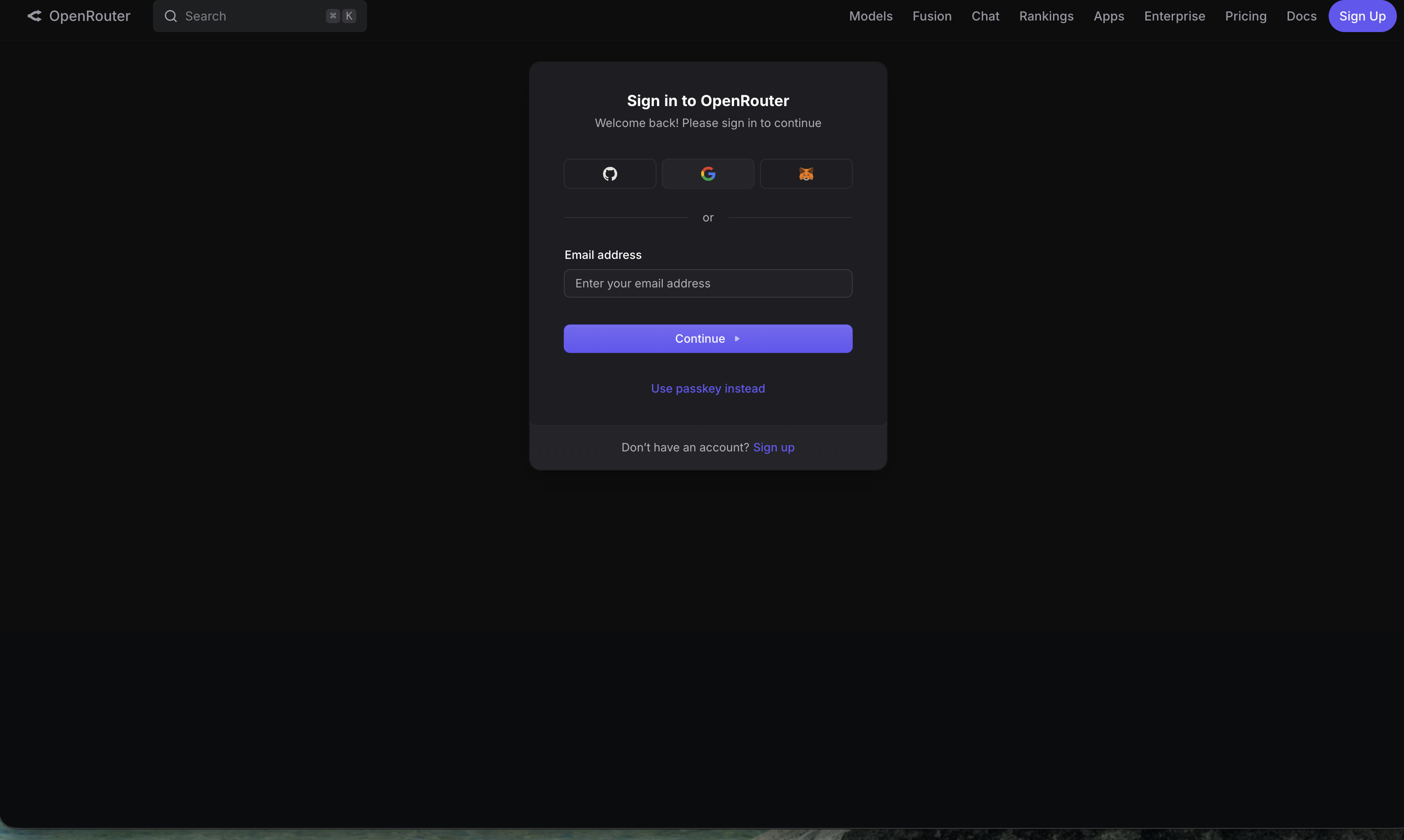 OpenRouter 登入卡片,多種登入方式
