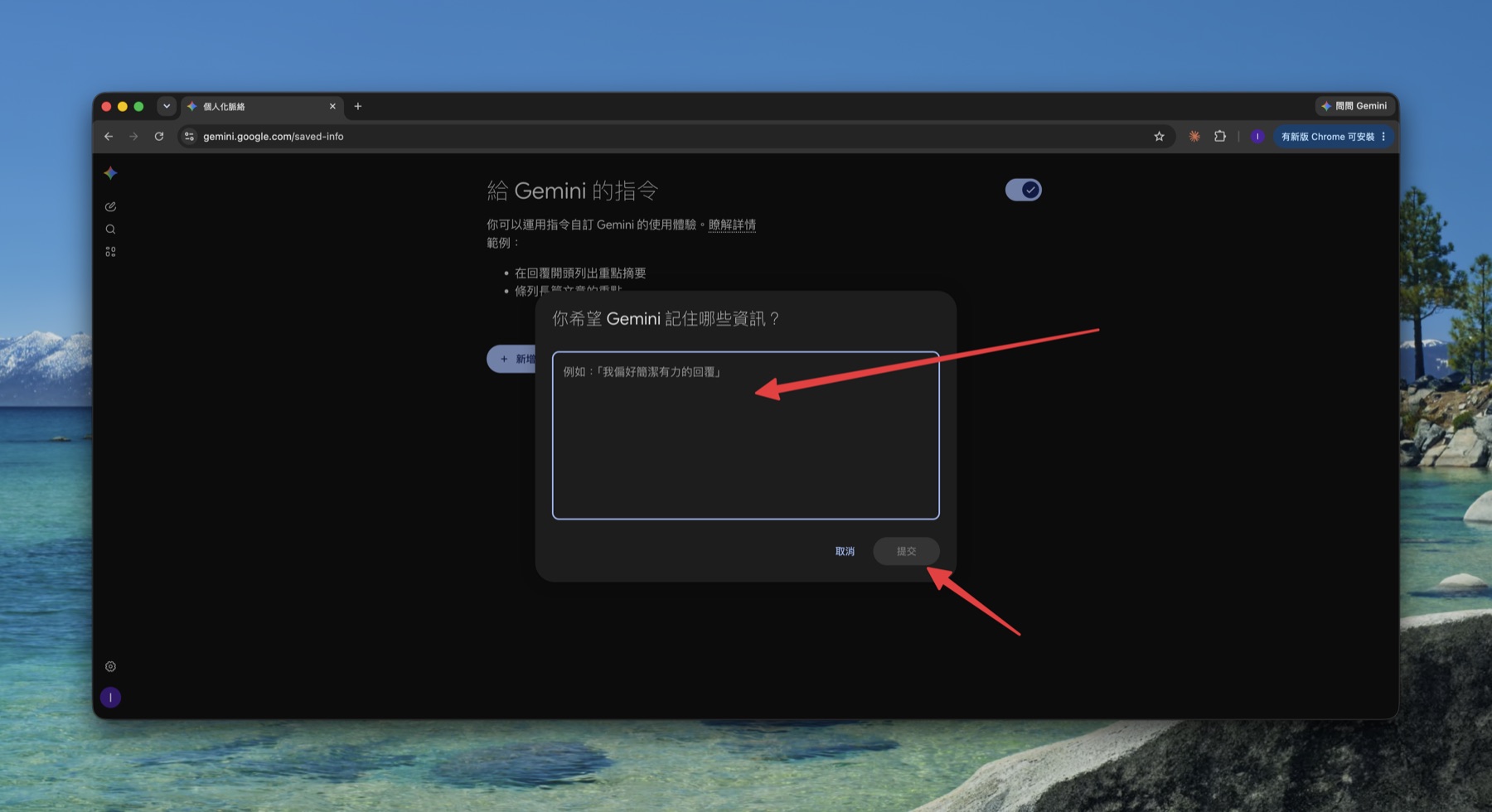 Gemini 給指令的輸入框